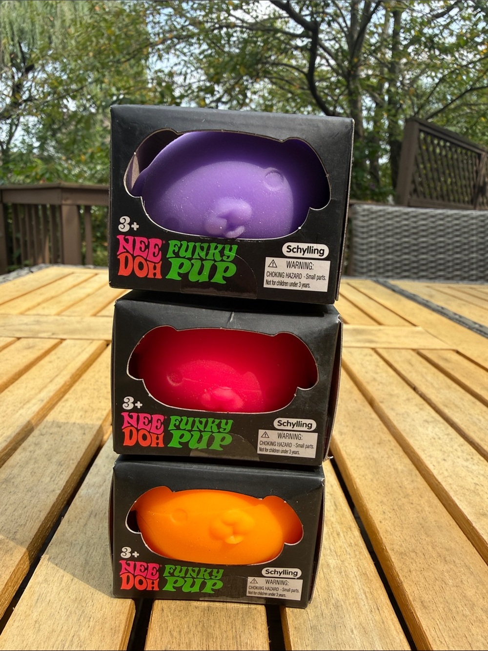 Nee Doh Funky Pup Stress Toys - Purple, Red, Orange
